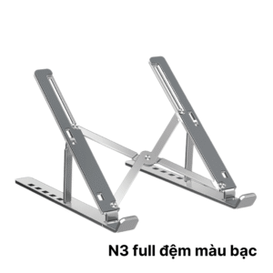 Giá đỡ laptop N3 Full BẠC –  Nhôm gấp gọn, 7 cấp độ điều chỉnh, cho máy 11-15 inch