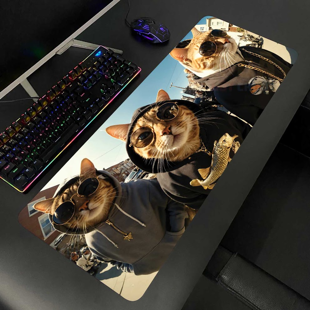 xr:d:DAFS1VN_bH4:6,j:41992016235,t:22112405 Lót chuột cỡ lớn 80x30 Chú mèo Giang Hồ - Ảnh 1