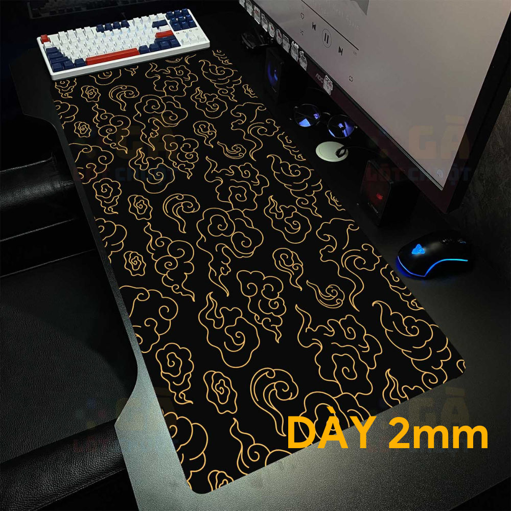Lót chuột 90x40 2mm Mây màu vàng nền đen Lót chuột cỡ lớn 90x40 Mây màu vàng nền đen Dày 2mm - Ảnh 1