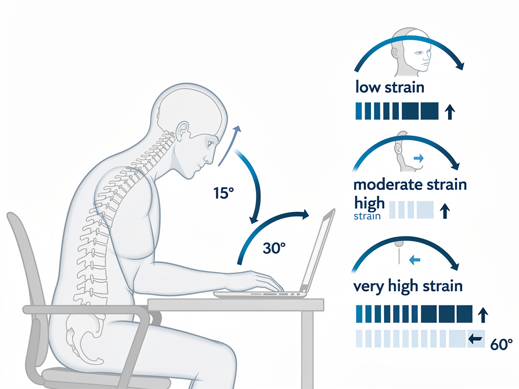 Infographic áp lực cổ khi nhìn laptop thấp