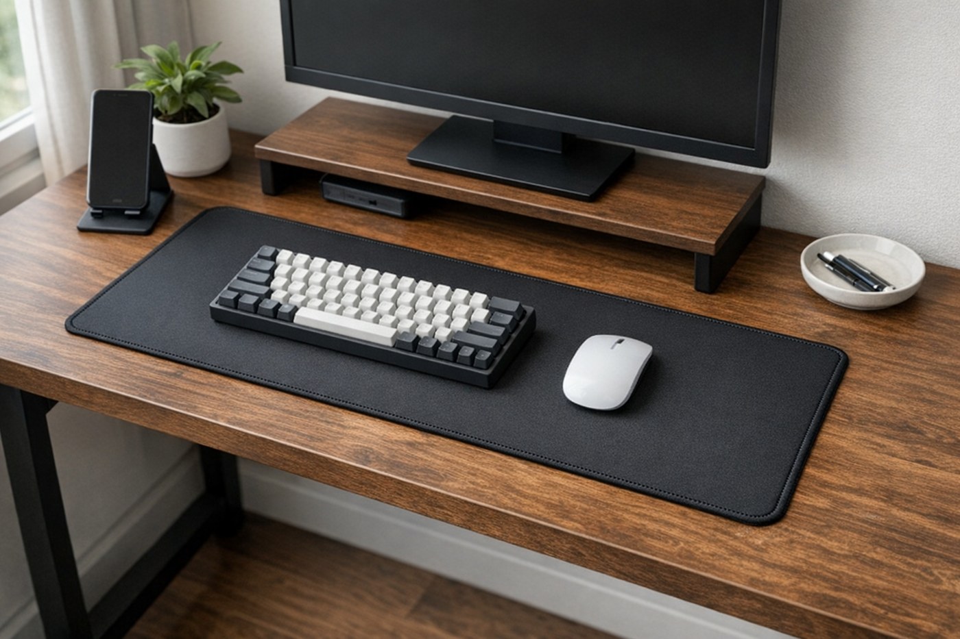 setup góc làm việc với lót chuột 80x30