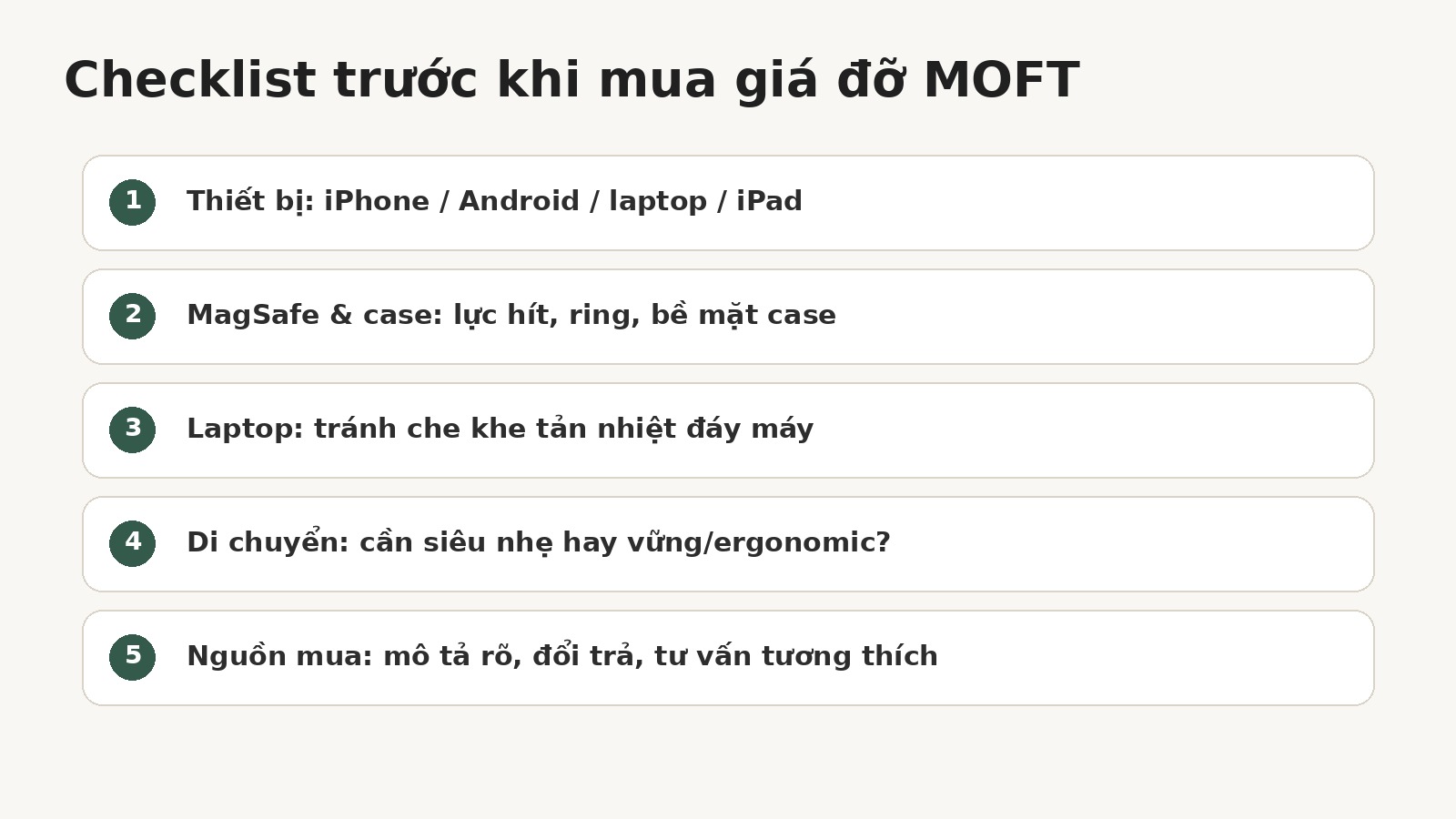 Checklist chọn mua giá đỡ MOFT phù hợp