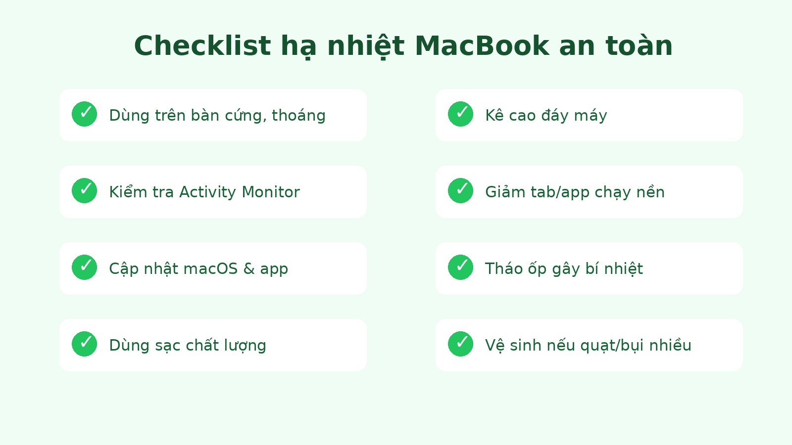 Checklist cách hạ nhiệt MacBook an toàn tại nhà