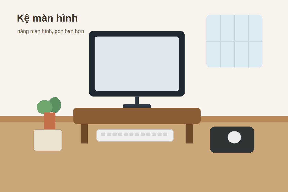 Góc bàn làm việc gọn giúp tập trung khi dùng công cụ AI